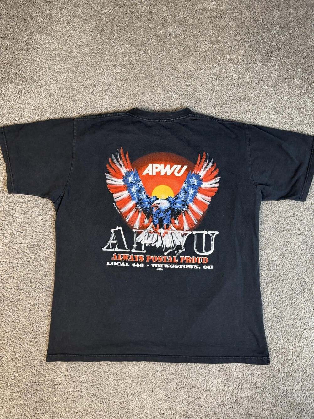 APWU Shirt Mens XL Black Patriotic Eagle Graphic Local 448 Youngstown Union OH